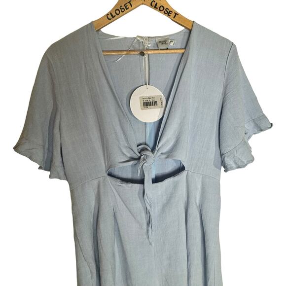 Princess Polly Patricia Cotton/Linen Blue Tie Front Romper Large 12 NWT - Picture 6 of 6
